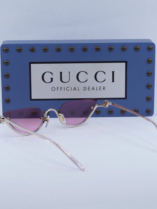 Gucci GG1603S 003 Cat Eye Sunglasses - Gold/Mirrored Violet